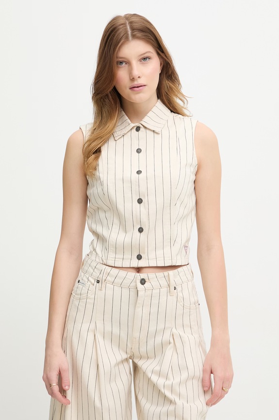 Guess Jeans Vestă de damă din bumbac bej W6GHZ9.D7961