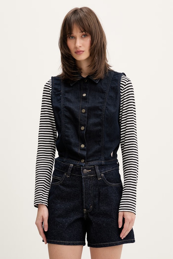 Guess Jeans πουκάμισο γυναικείο ντένιμ σκούρο μπλε W6GHZ9.D7971