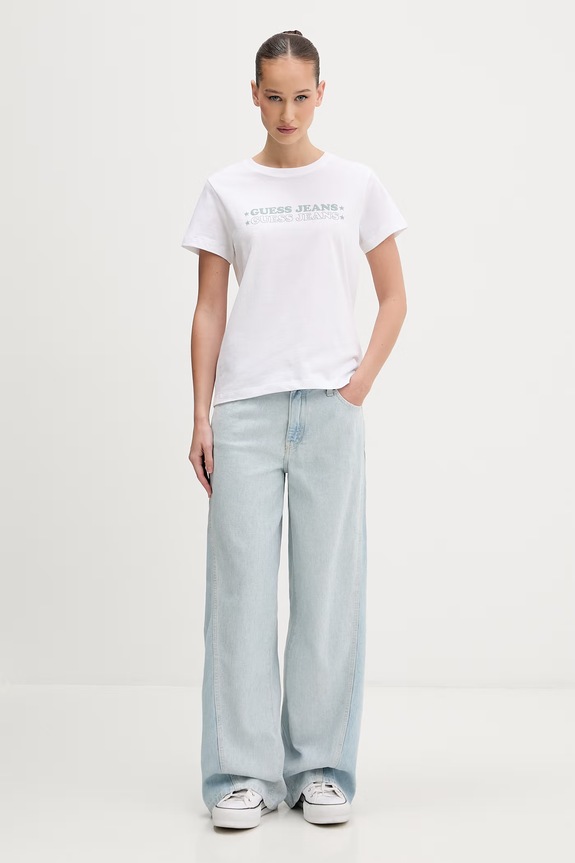 Guess Jeans tričko dámske bavlnené W6GIC5.K8HM0 biela SS26