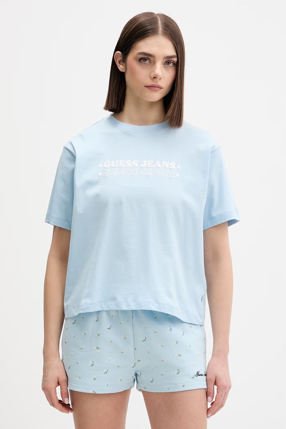 Guess Jeans t-shirt damski bawełniany niebieski W6GI04.K8HM0