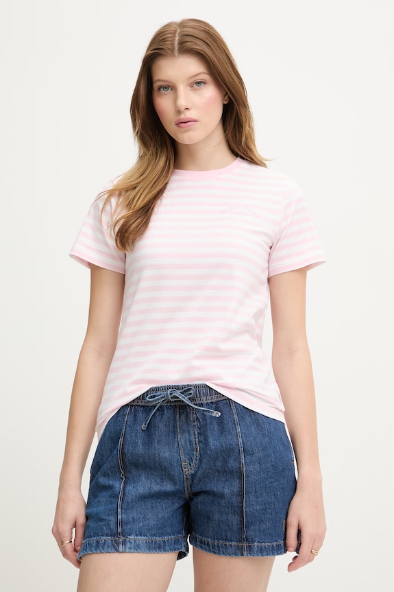Guess Jeans T-shirt basic damski z bawełną różowy W6GI05.KCIE1