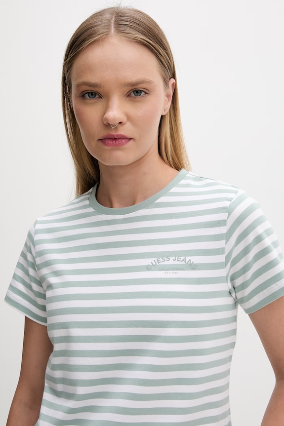 Guess Jeans t-shirt basic damski z bawełną zielony W6GI05.KCIE1
