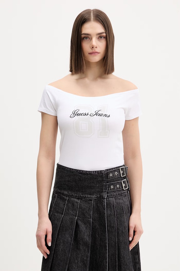 Guess Jeans t-shirt damski bawełniany z elastanem biały W6GI07.J1314