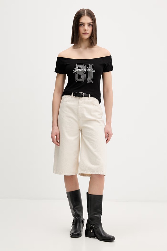 Guess Jeans t-shirt damski bawełniany z elastanem W6GI07.J1314 czarny SS26