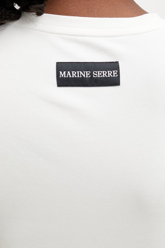 Marine Serre Pearl Logo tričko bavlnené s elastanom dámske biela WTT012ACJER0115