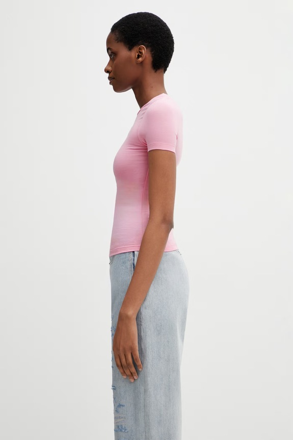 Marine Serre Pearl Logo Women's t-shirt cotton with elastane WTT012ACJER0115 pink SS26