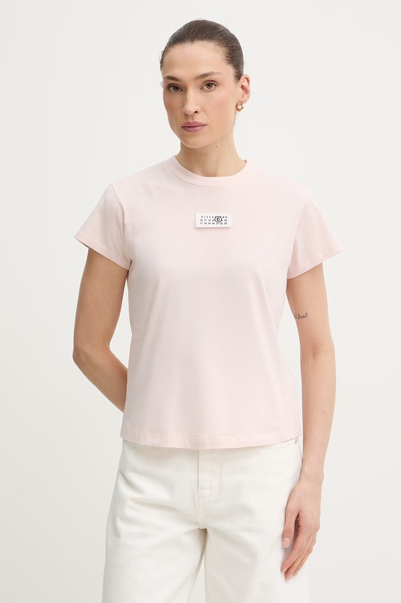 Bavlněné tričko MM6 Maison Margiela nášivka růžová S52GC0326.M20170.231