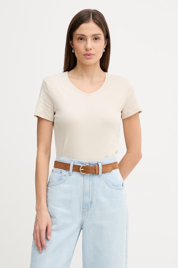 United Colors of Benetton tricou din bumbac uni bej 3GA8D4029