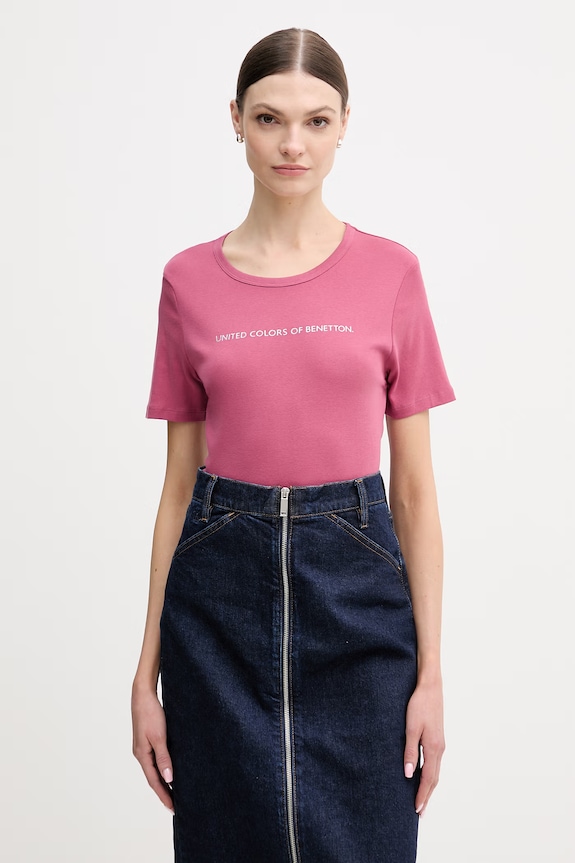 United Colors of Benetton tricou din bumbac print roz 3GA8E16A2