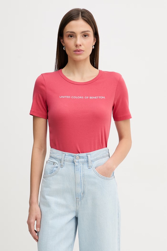 United Colors of Benetton tricou din bumbac print rosu 3GA8E16A2