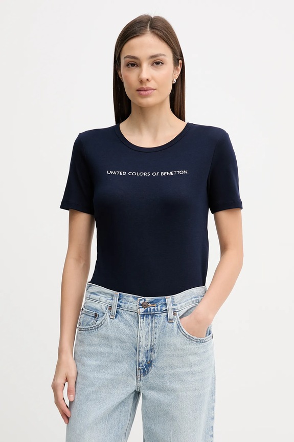 United Colors of Benetton tricou din bumbac print bleumarin 3GA8E16A2