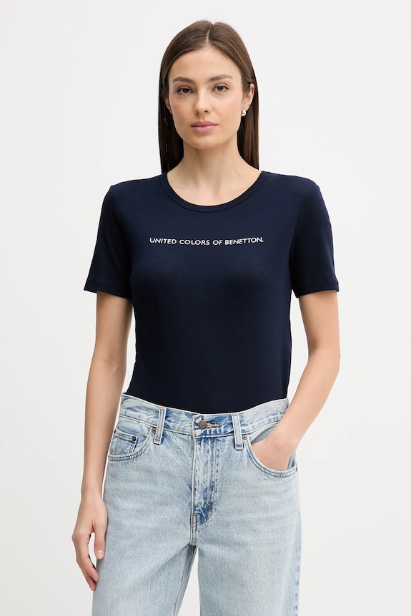 United Colors of Benetton tricou din bumbac print bleumarin 3GA8E16A2