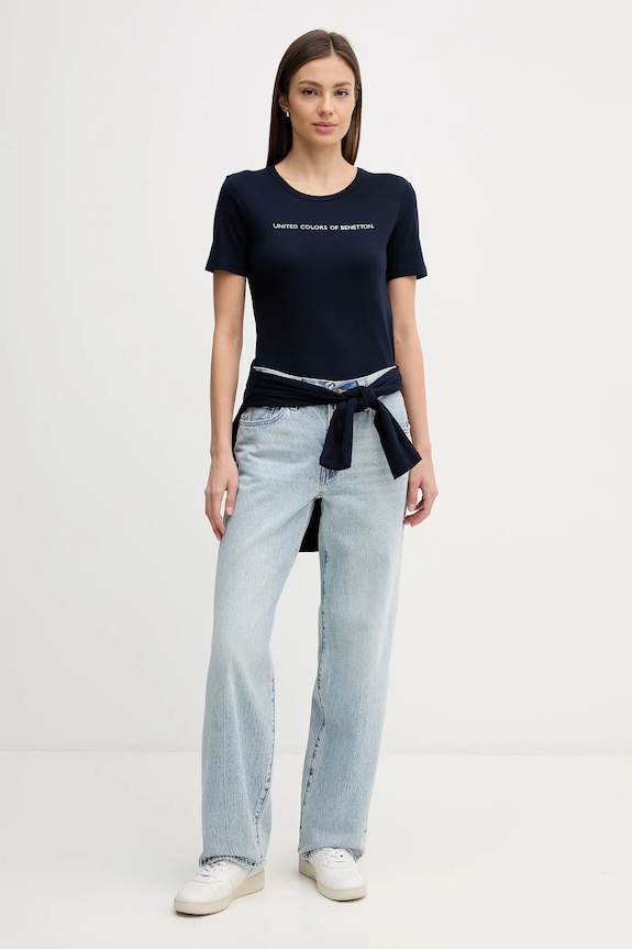 United Colors of Benetton tricou din bumbac 3GA8E16A2 bleumarin SS26