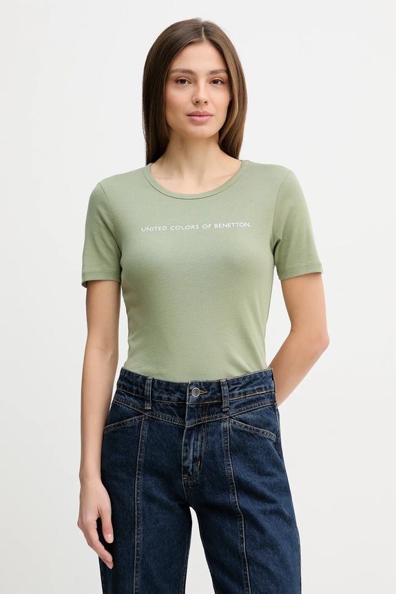 United Colors of Benetton tricou din bumbac print verde 3GA8E16A2