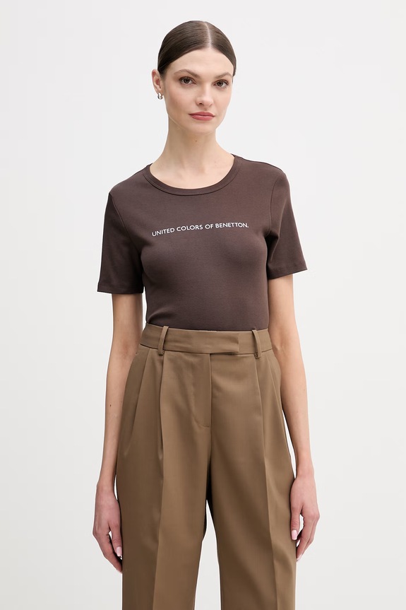 United Colors of Benetton tricou din bumbac print maro 3GA8E16A2