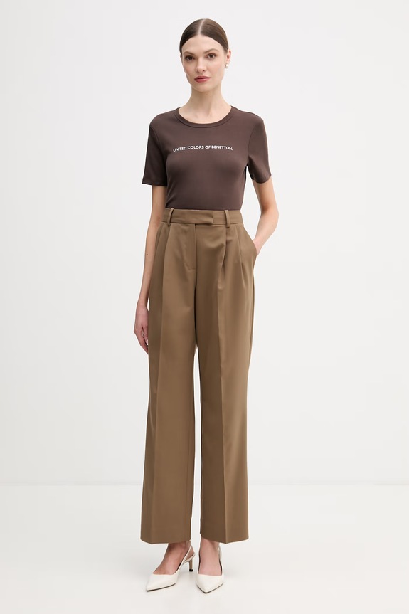 United Colors of Benetton tricou din bumbac 3GA8E16A2 maro SS26