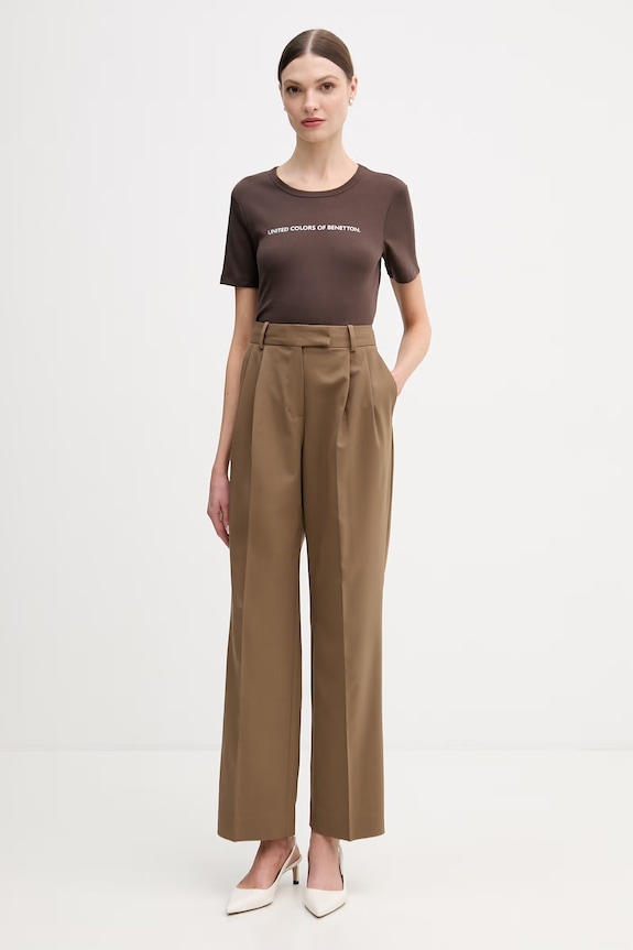 United Colors of Benetton tricou din bumbac 3GA8E16A2 maro SS26