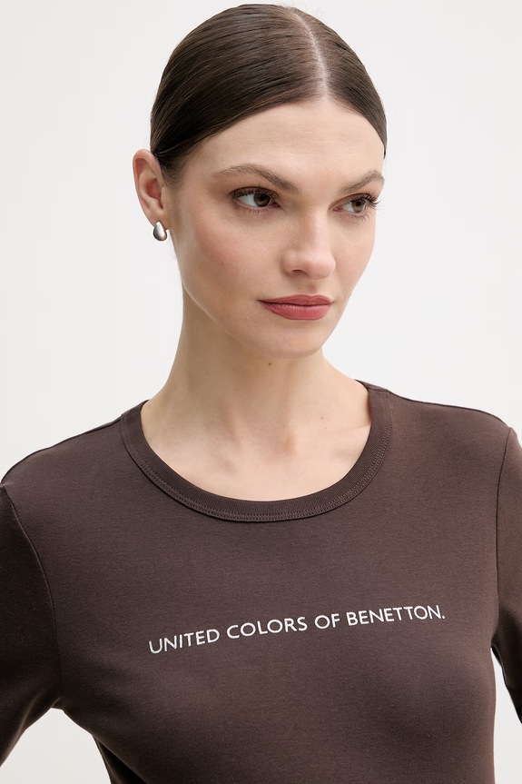 United Colors of Benetton tricou din bumbac maro 3GA8E16A2