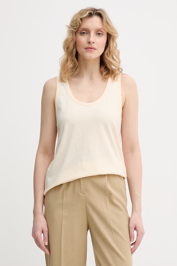 United Colors of Benetton top pentru femei, din bumbac bej 3BVXDH01A
