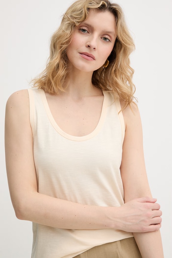 United Colors of Benetton top pentru femei, din bumbac bej 3BVXDH01A