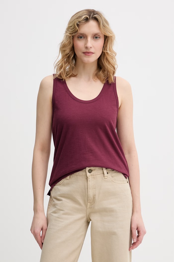 United Colors of Benetton top pentru femei, din bumbac burgundia 3BVXDH01A