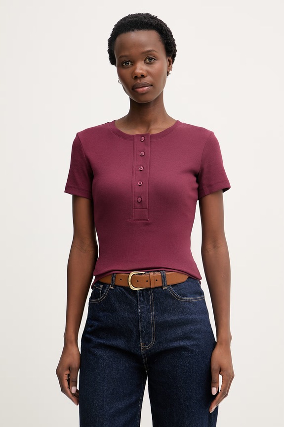United Colors of Benetton t-shirt γυναικείο βαμβακερό με ελαστάν μπορντό 3O4YD10CC