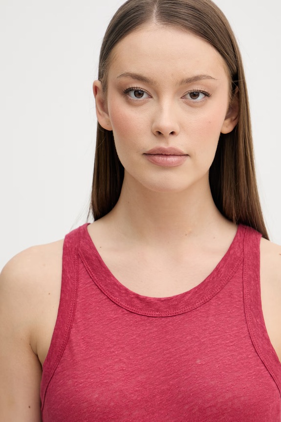 United Colors of Benetton top dámsky ľanový červená 3TKEEH001