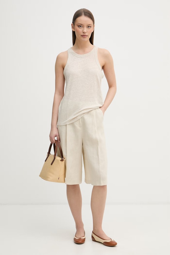 United Colors of Benetton top damski lniany 3TKEEH001 beżowy SS26