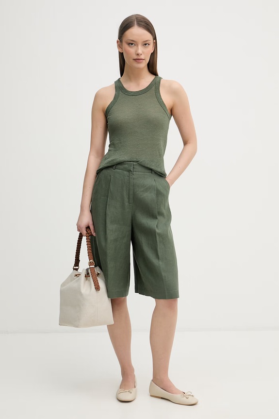 United Colors of Benetton top dámsky ľanový 3TKEEH001 zelená SS26