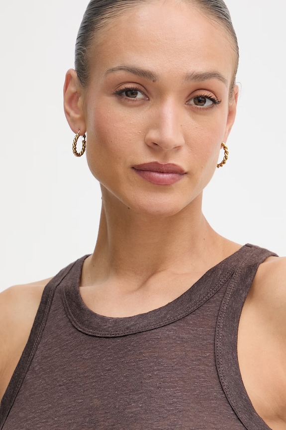 United Colors of Benetton top dámsky ľanový hnedá 3TKEEH001