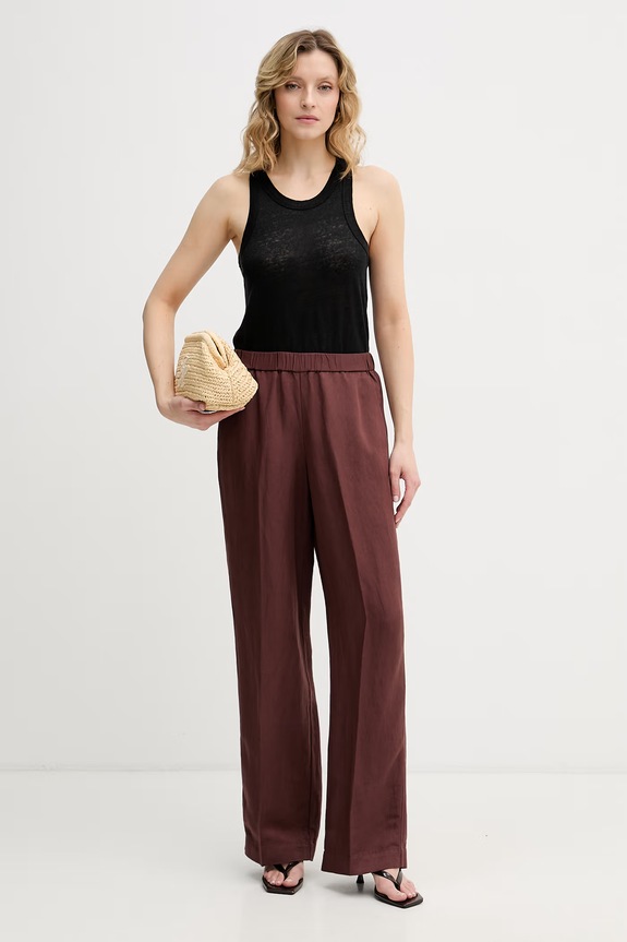 United Colors of Benetton top dámsky ľanový 3TKEEH001 čierna SS26