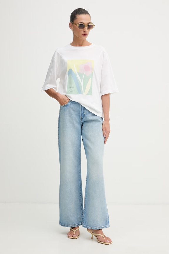 United Colors of Benetton T-shirt damski bawełniany 3096D10CM biały SS26
