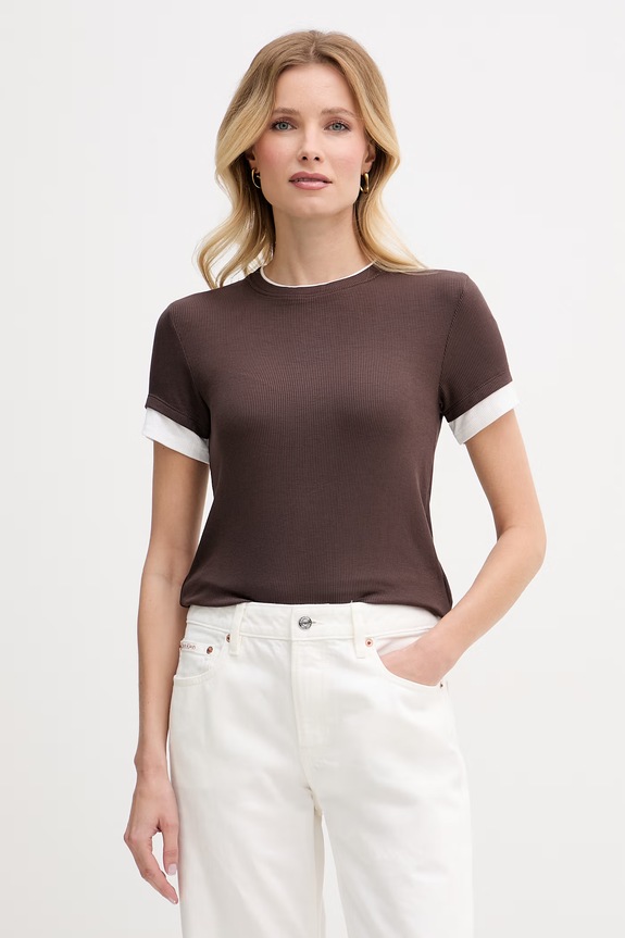 United Colors of Benetton t-shirt γυναικείο με βισκόζη καφέ 32YDD10CQ