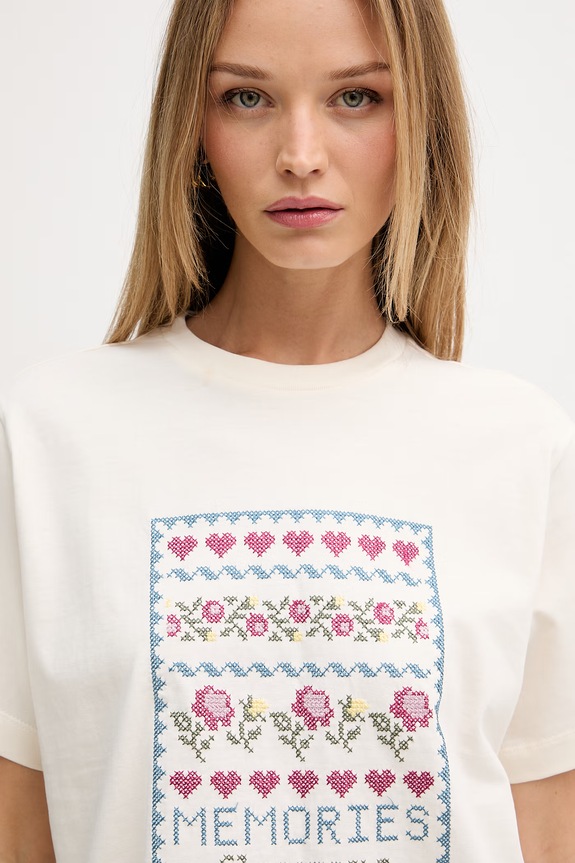 United Colors of Benetton t-shirt γυναικείο βαμβακερό μπεζ 3ECPD10CT