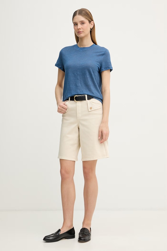 United Colors of Benetton tričko dámske ľanové 3TKEE1009 tmavomodrá SS26