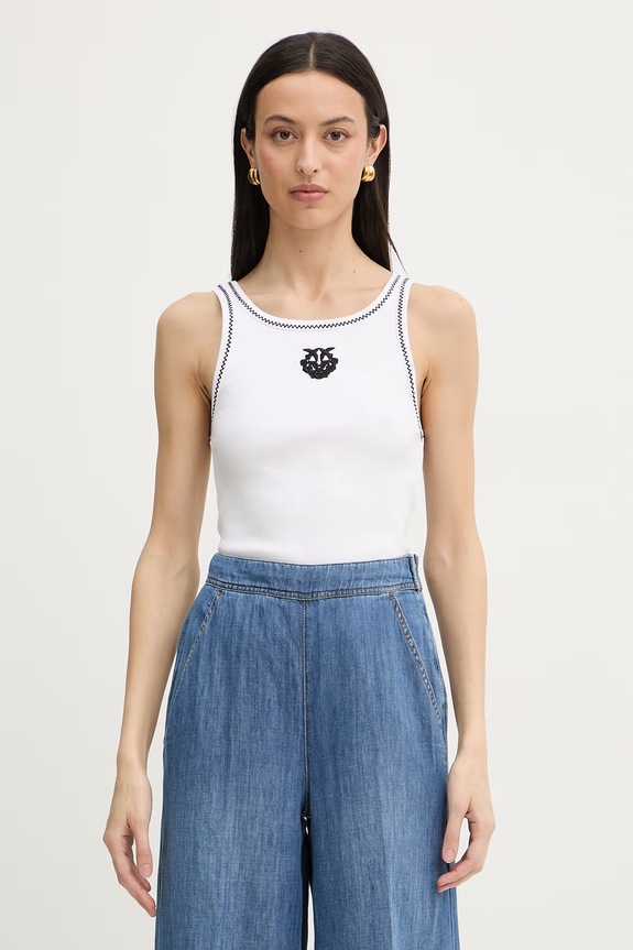Pinko top pentru femei, din bumbac cu elastan alb 106816.A3AL