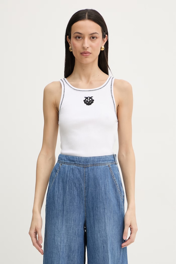 Pinko top pentru femei, din bumbac cu elastan alb 106816.A3AL