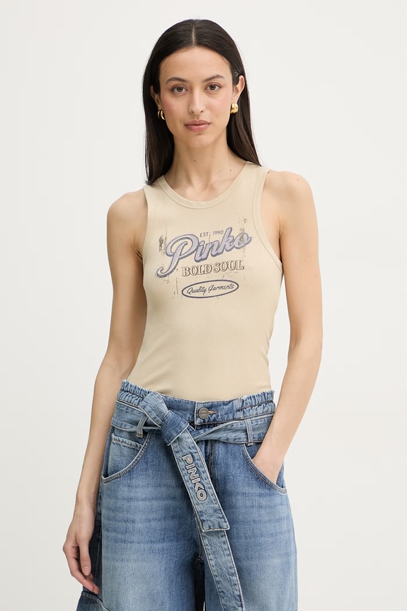 Pinko top damski bawełniany z elastanem beżowy 106900.A3BY