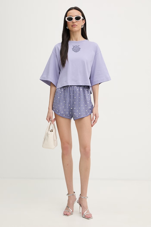 Pinko t-shirt damski bawełniany 106814.A3AM fioletowy SS26