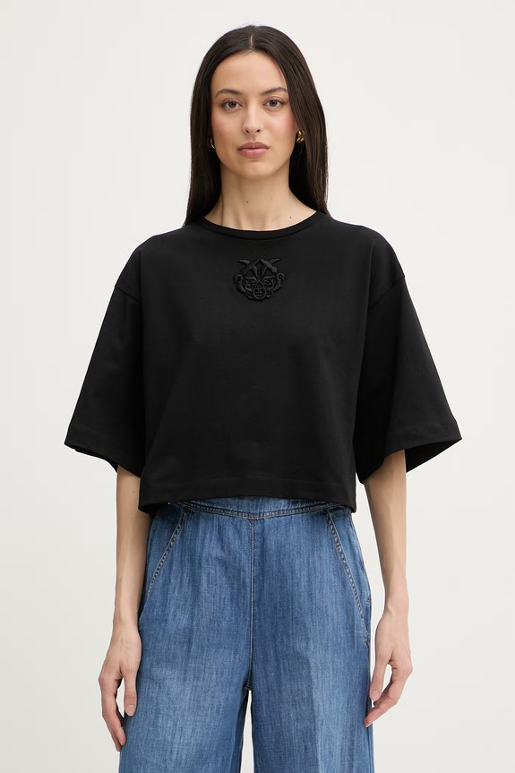 Pinko t-shirt damski bawełniany czarny 106814.A3AM