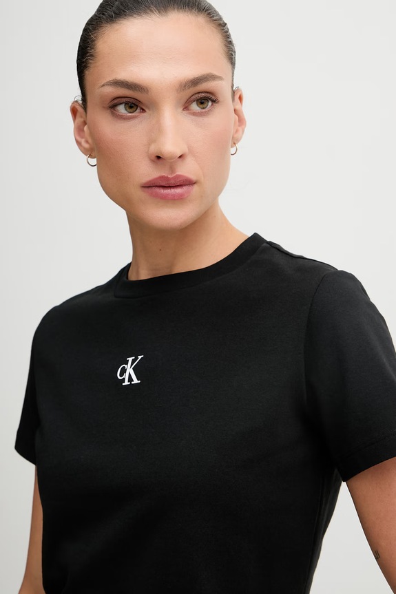 Calvin Klein Jeans tricou basic bumbac cu elastan negru LV047AB213