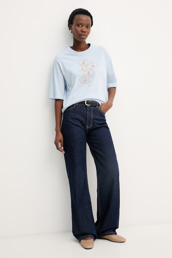 Calvin Klein Jeans tričko dámske bavlnené LV047F804G modrá SS26