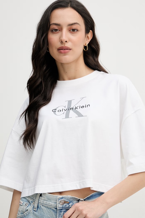 Calvin Klein Jeans crop top dámsky bavlnený biela LV047F828G