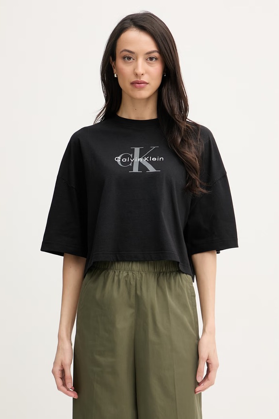 Calvin Klein Jeans crop top dámsky bavlnený čierna LV047F828G