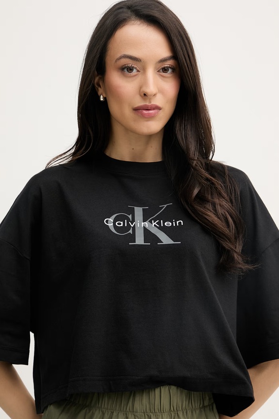 Calvin Klein Jeans crop top dámsky bavlnený čierna LV047F828G