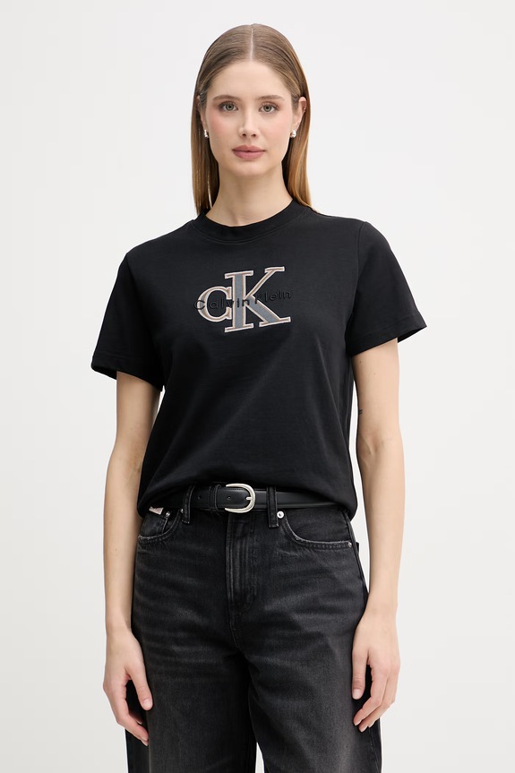 Calvin Klein Jeans osnovna kratka majica ženska bombažna črna LV047F829G