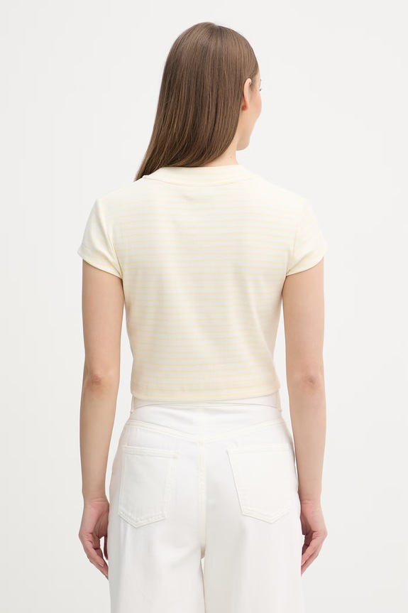 Oblečenie Calvin Klein Jeans crop top dámsky bavlnený s elastanom LV047F833G béžová