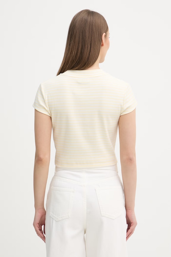 Oblečenie Calvin Klein Jeans crop top dámsky bavlnený s elastanom LV047F833G béžová