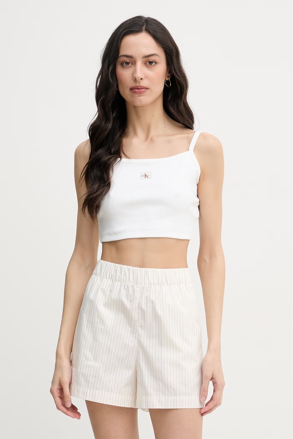 Calvin Klein Jeans crop top pentru femei, din bumbac cu elastan bej LV047F221G