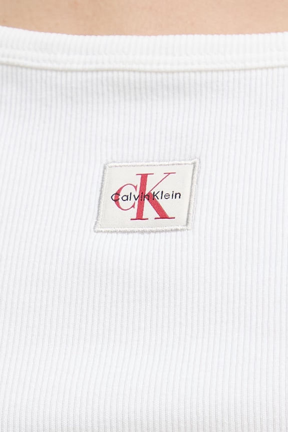 Calvin Klein Jeans crop top pentru femei, din bumbac cu elastan LV047F221G bej